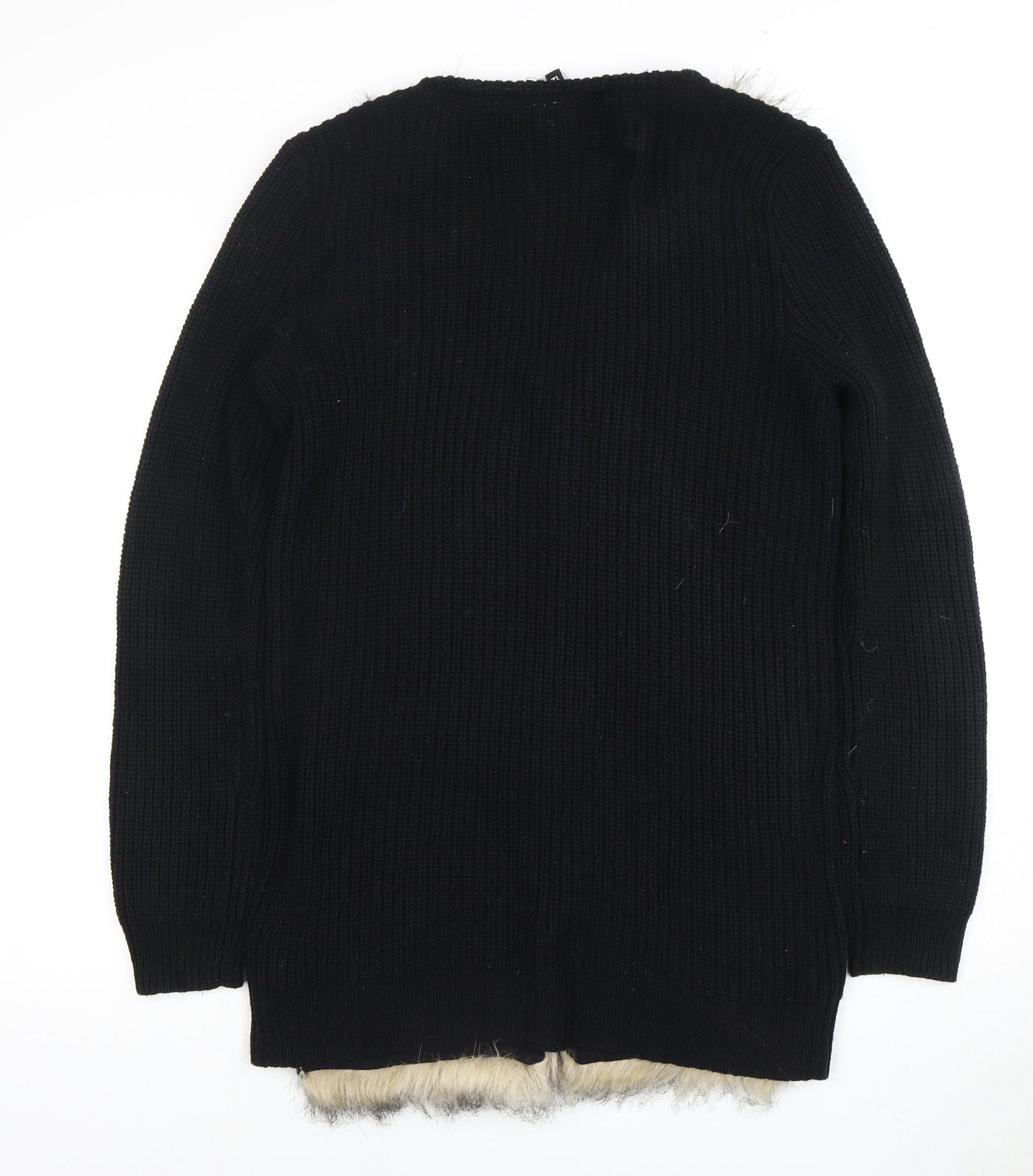 H&M Divided Women's Black Cardigan Fur Trim Size 10