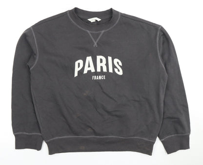 H&M Womens Black Paris Logo Crew Neck Pullover Sweatshirt XS