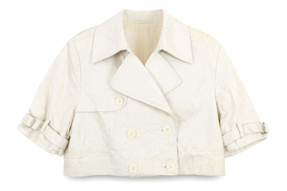 Kit Women's Beige Cropped Buttoned Linen Jacket Size 12