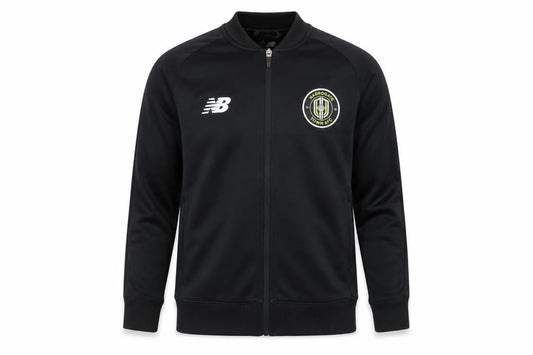 Front view of New Balance boys’ black track jacket 12y polyester zip