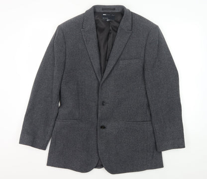 Additional front view of ASOS DESIGN Men's Grey Blazer 38 Regular Herringbone