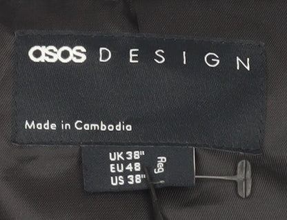 Brand and care label for ASOS DESIGN Men's Grey Blazer 38 Regular Herringbone