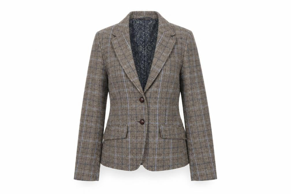 H&M Women's Brown Plaid Wool Blazer, Size 10, Autumn
