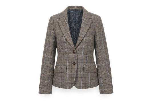 H&M Women's Brown Plaid Wool Blazer, Size 10, Autumn