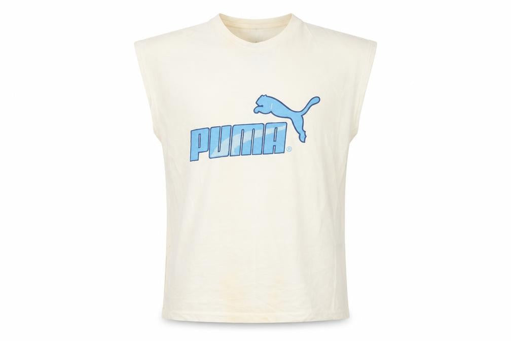 Puma Men's Ivory Sleeveless Crew Neck Logo T-Shirt Size 38