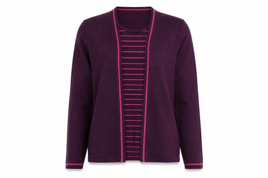 Eastex Women's Purple Cardigan Size 14, Striped Knit