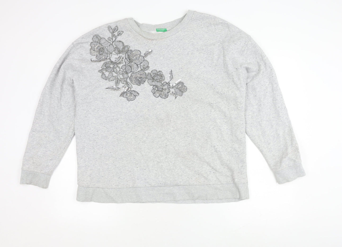United Colors of Benetton Women's Grey Cotton Blend Pullover Jumper Size XS