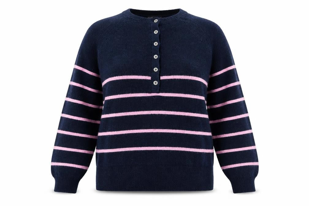 Marks & Spencer Women's Henley Striped Jumper Small