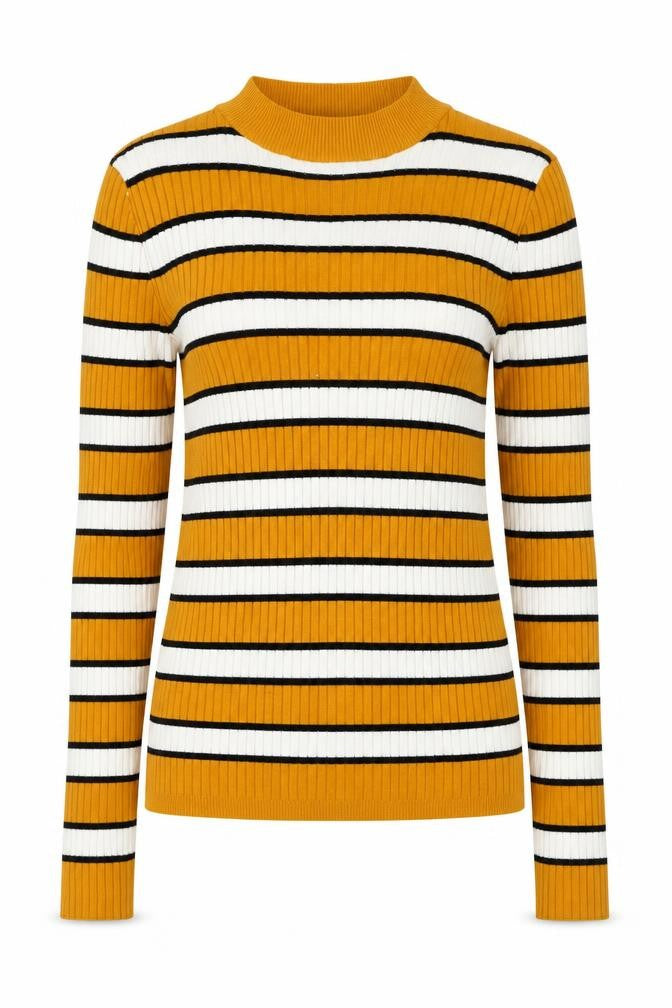 Bershka Women's Yellow Striped Pullover Jumper 12