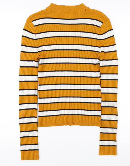 Bershka Women's Yellow Striped Pullover Jumper 12