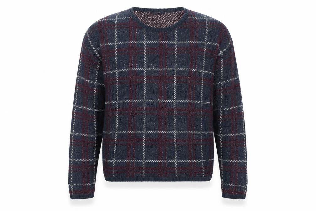 KIABI Men's Blue XL Pullover Jumper, Check Pattern