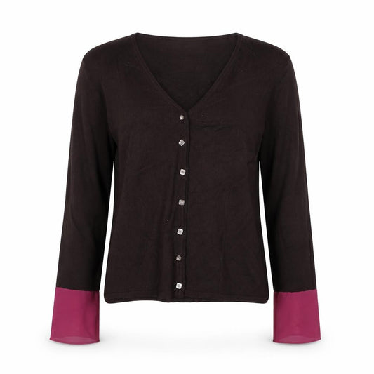 Front view of Principles Women's Brown Cardigan M Button Accent