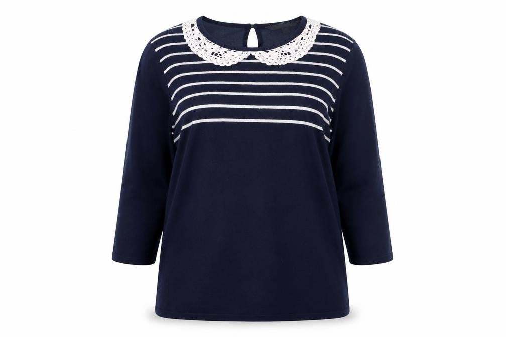 Bonmarché Women's Blue Striped Pullover Jumper, Size 16/18