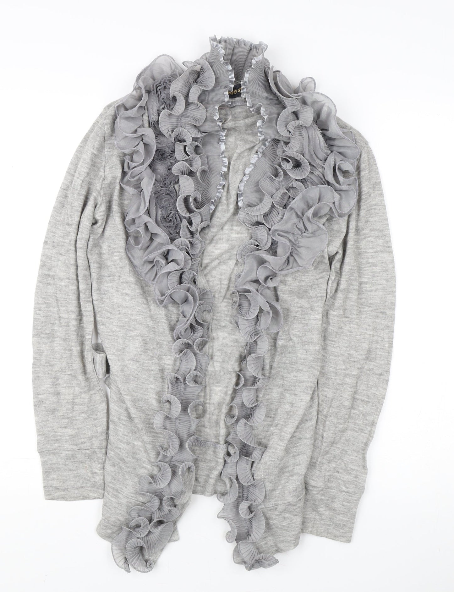 Modo Women's Grey Ruffle Knit Cardigan S