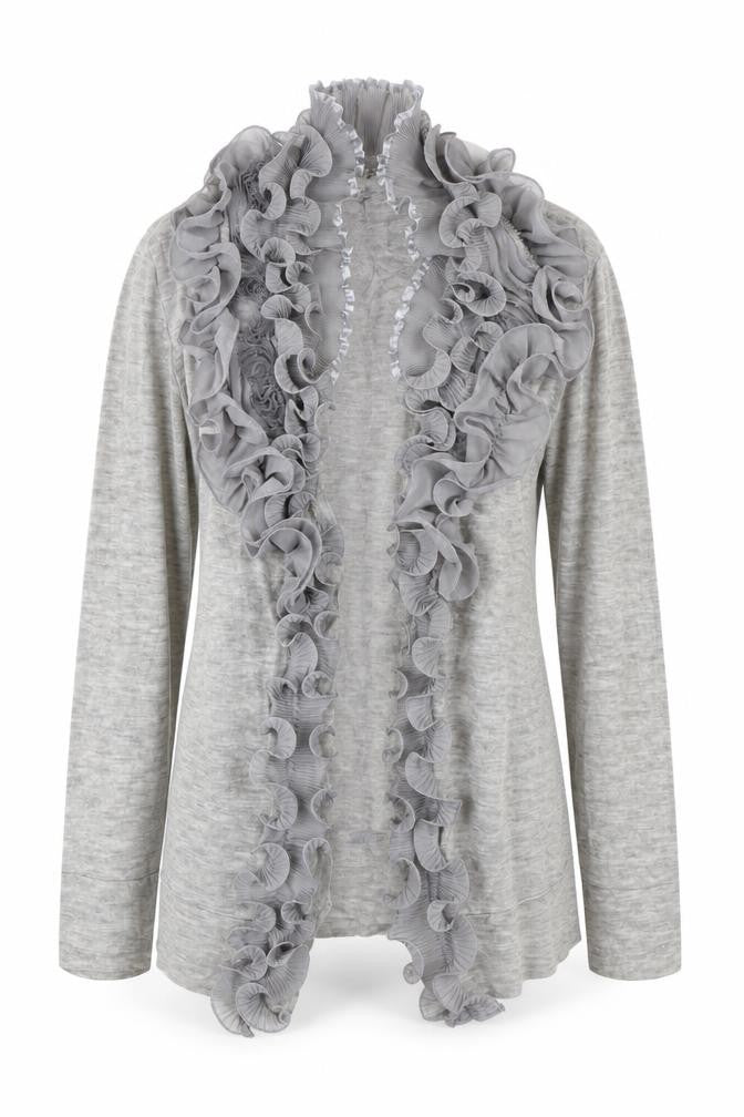 Modo Women's Grey Ruffle Knit Cardigan S