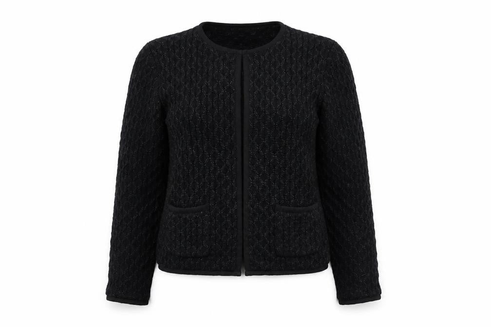 Pablo Women's Black Cardigan M Cable-Knit Round Neck
