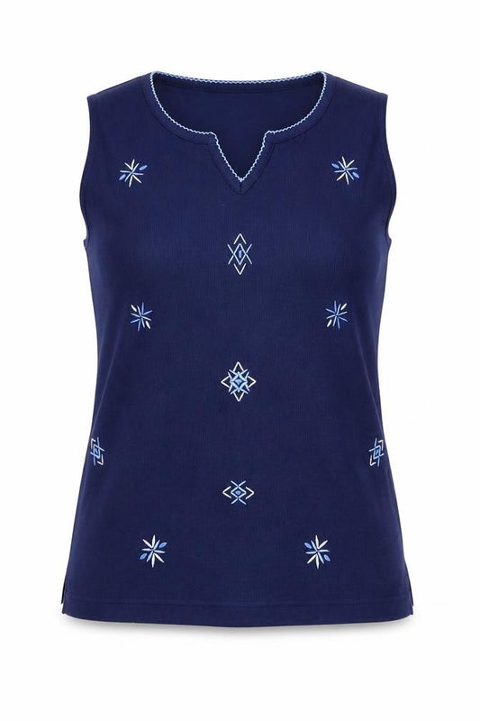 Bonmarche Women's Blue Embroidered Tank Top S
