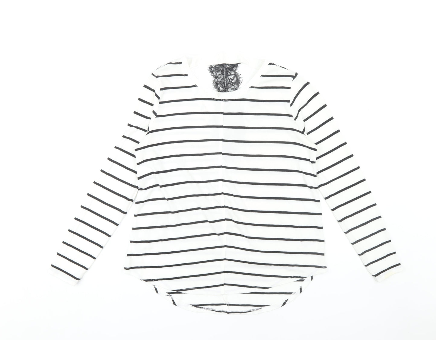 Next Women's White Striped V-Neck T-Shirt Size 10