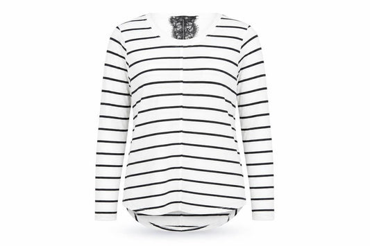 Next Women's White Striped V-Neck T-Shirt Size 10