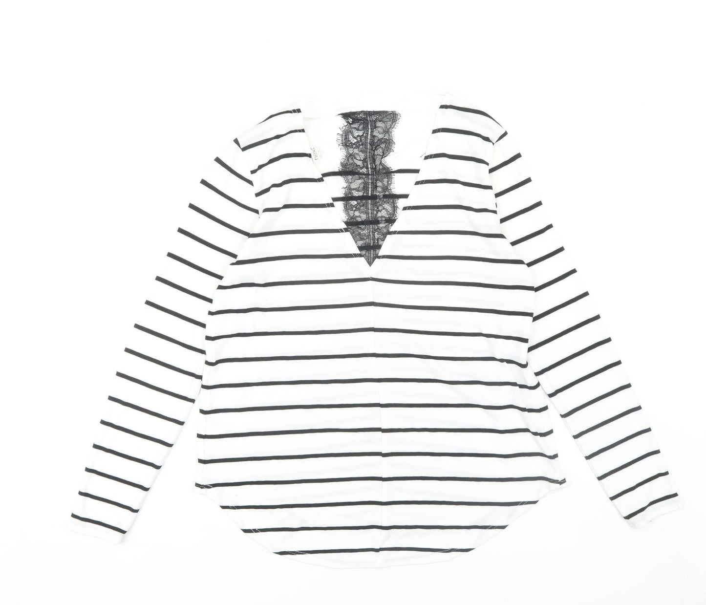 Next Women's White Striped V-Neck T-Shirt Size 10