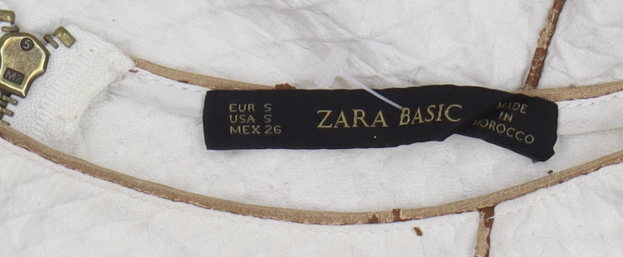 Zara Basic Women's White Basic Top, Size S, Zip Accent