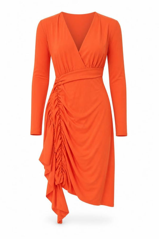 Ruched & Ready Women’s Orange Wrap Dress S