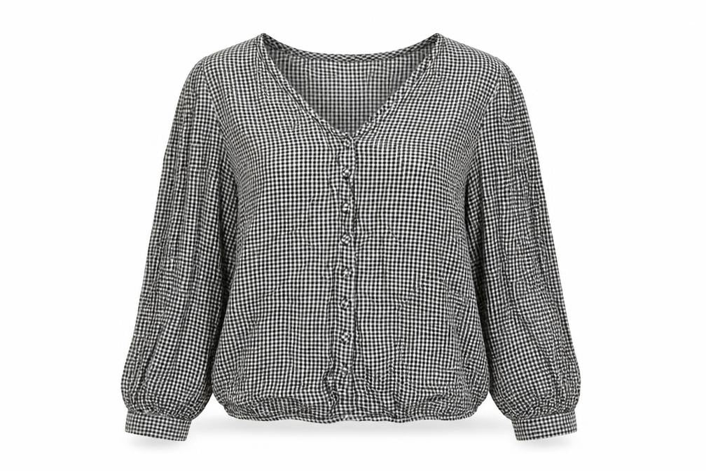 Warehouse Women's Black Check Blouse, Size 12, Long Sleeve