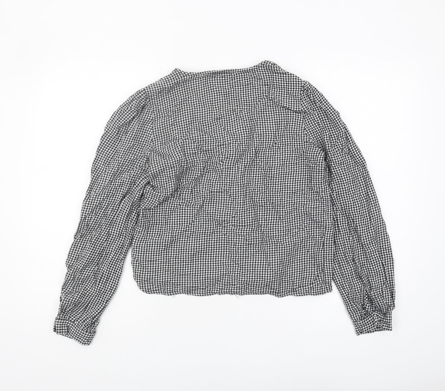 Warehouse Women's Black Check Blouse, Size 12, Long Sleeve