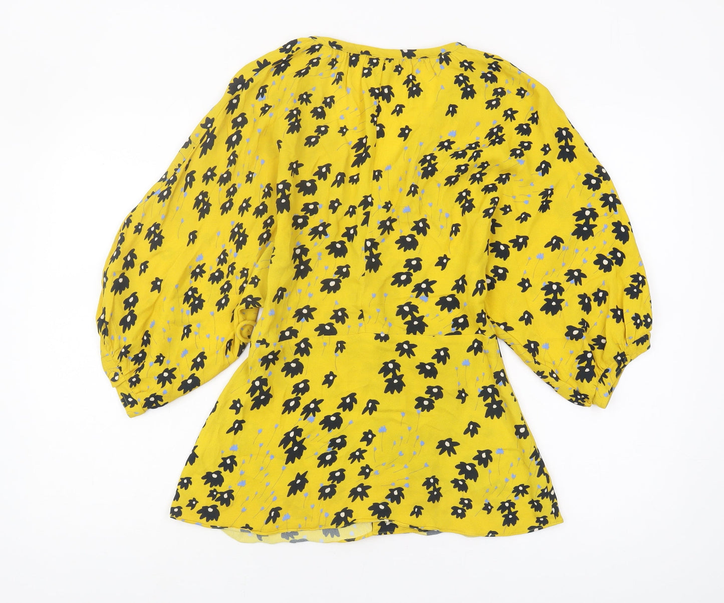 Jigsaw Women's Yellow Floral Wrap Blouse Size 8