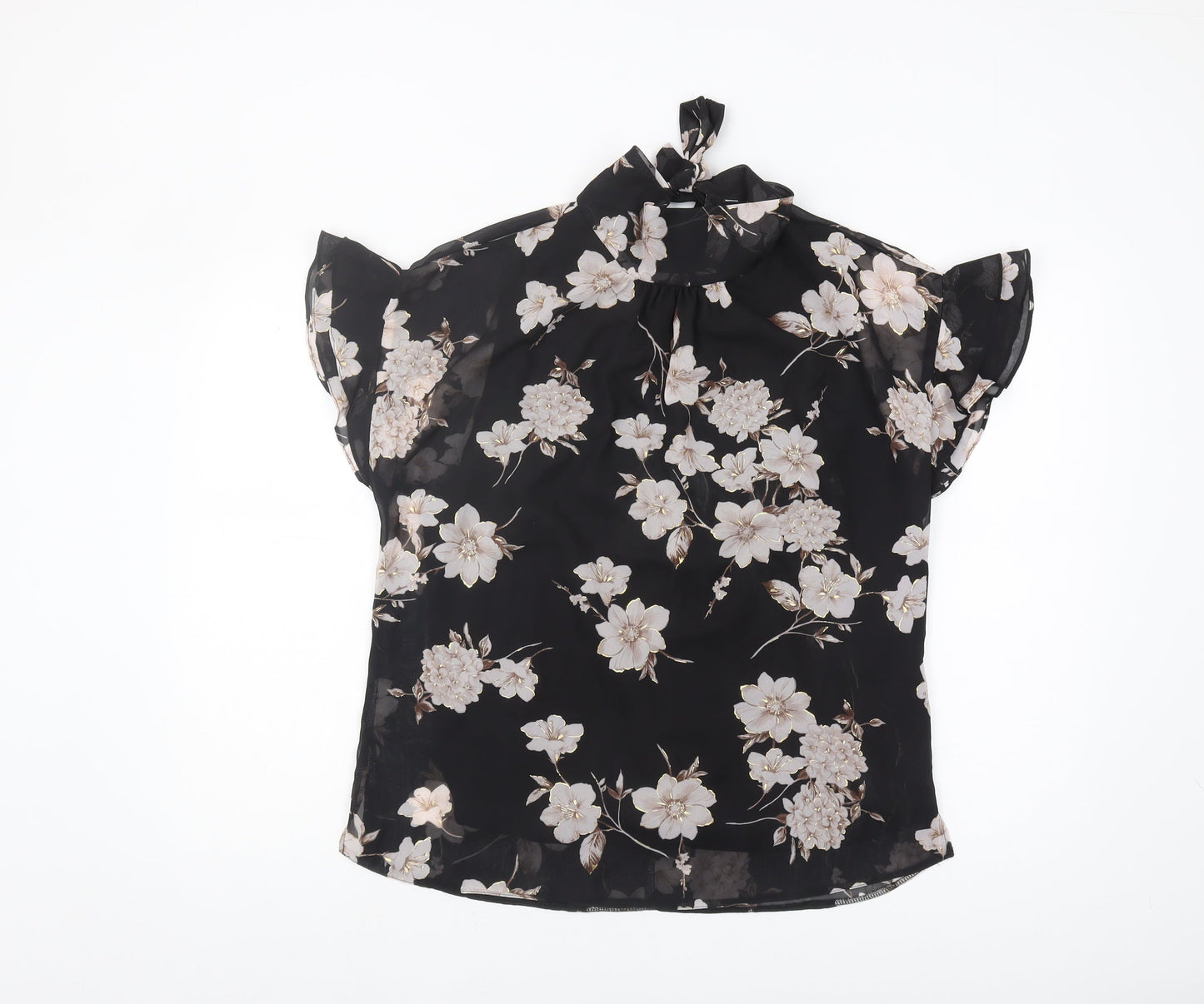 M&Co Women's Black Floral Blouse, Size 14, Tunic Top