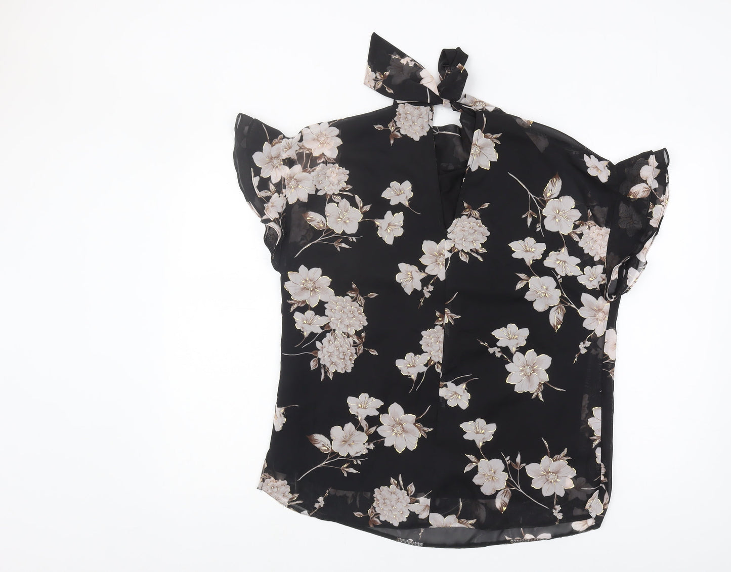 M&Co Women's Black Floral Blouse, Size 14, Tunic Top