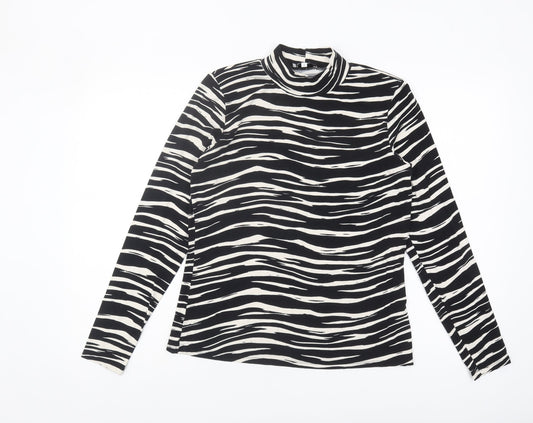 Warehouse Women's Black Animal Print Mock Neck Top Size 14