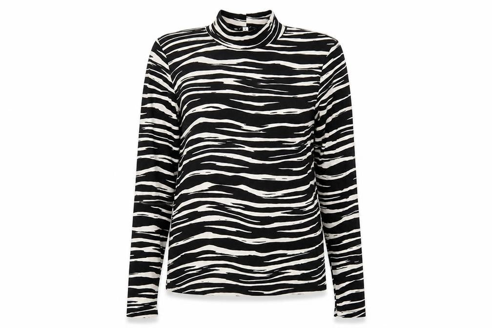Warehouse Women's Black Animal Print Mock Neck Top Size 14
