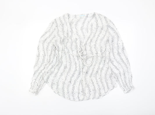 JoJo Maman Bébé Women's White Animal Print Wrap Blouse L