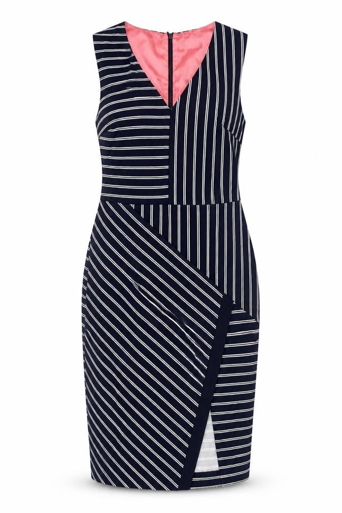 Oasis Women's Black Striped Bodycon Dress - Size 10