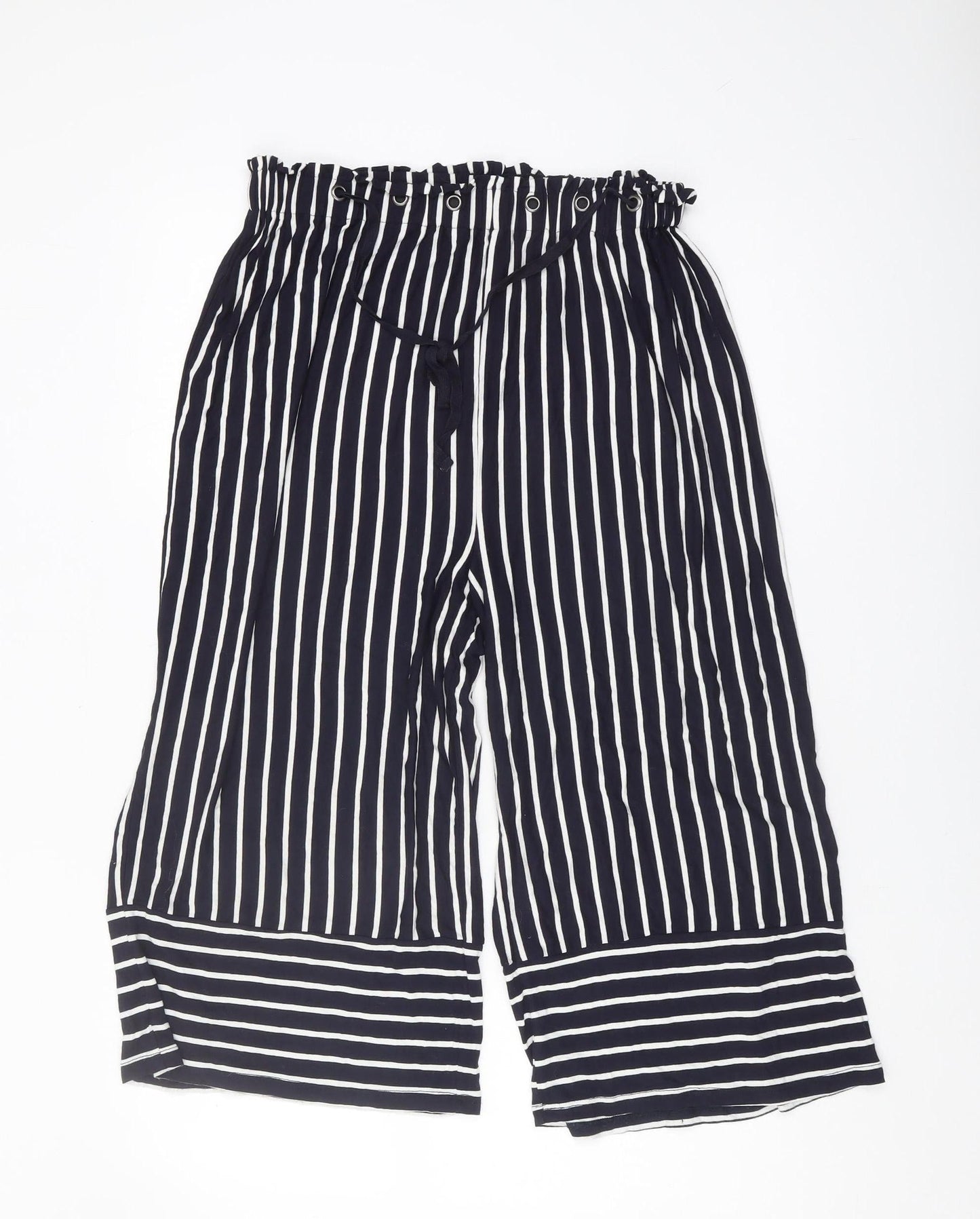 Monsoon Black Striped Paperbag Trousers Women M