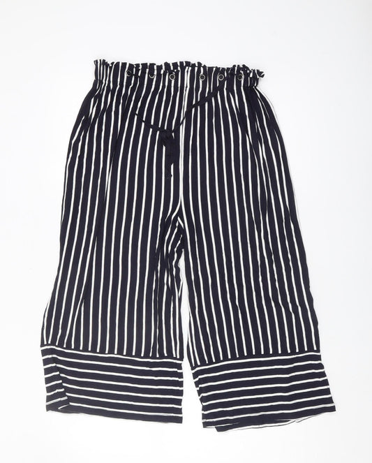 Monsoon Black Striped Paperbag Trousers Women M