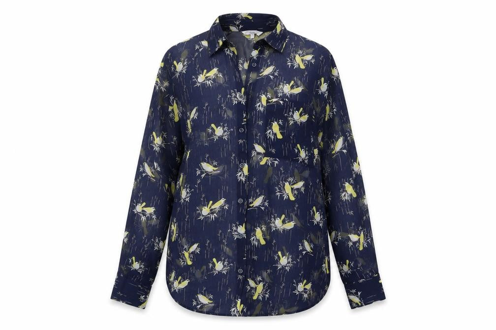 New Look Women's Blue Bird Print Button-Up Shirt