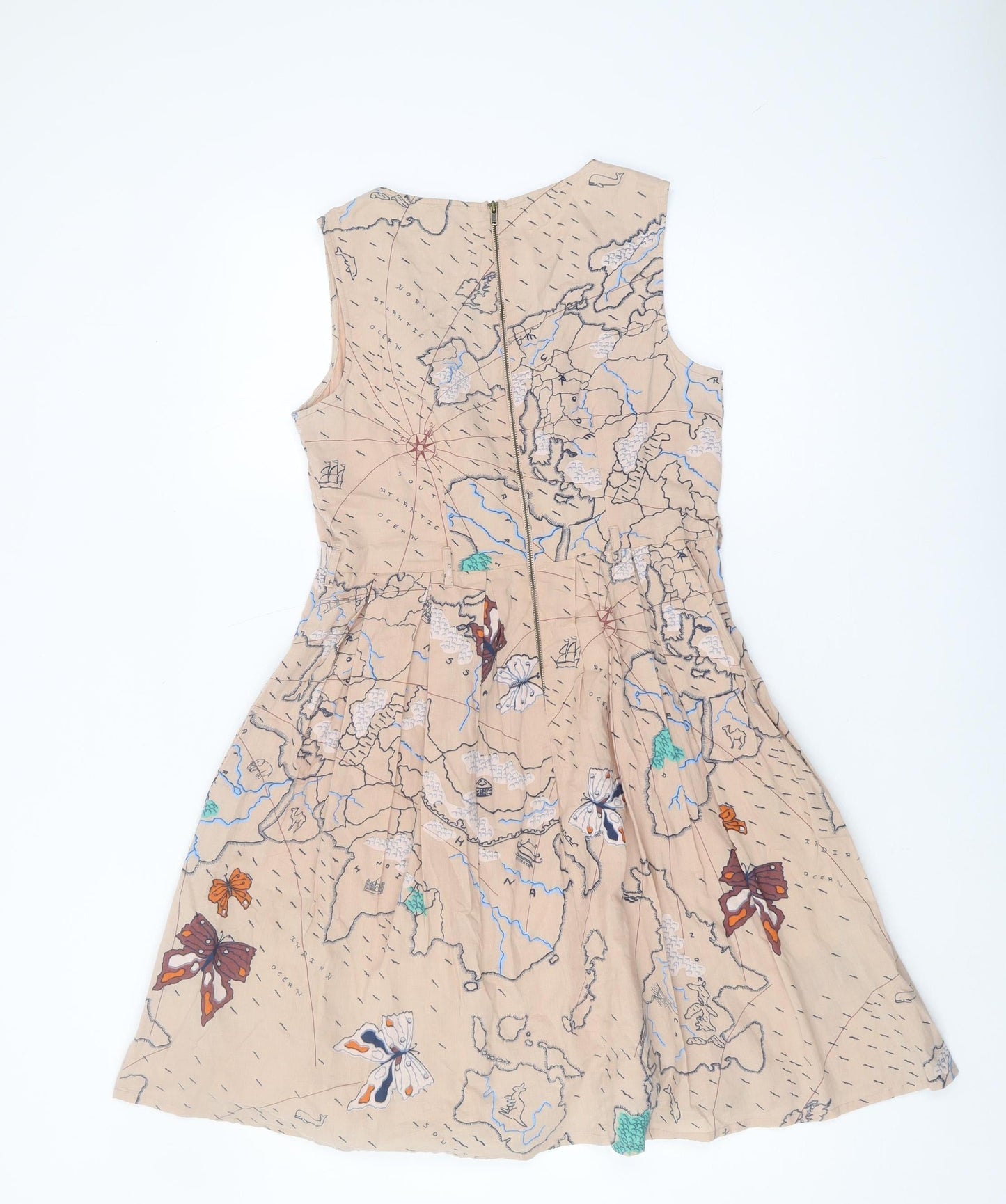Yumi Women's Beige A-Line Dress, UK 8, Cotton, Nature Print