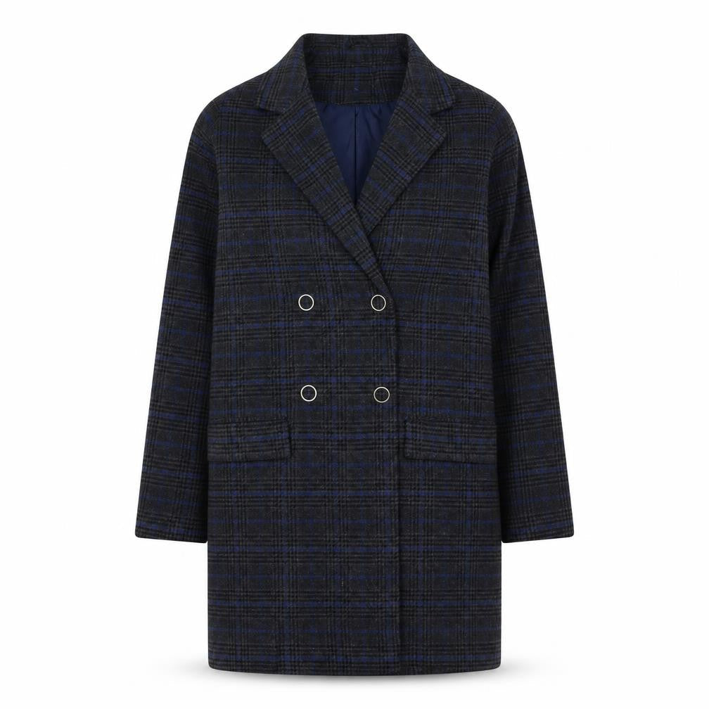 Blendshe Women's Blue Plaid Mid-Length Overcoat, Size S