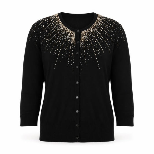 Front view of Red Herring Women's Black Cardigan 4, Button Accent, Casual