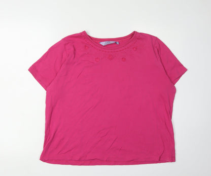 Additional front view of Honor Millburn Women's Pink Embroidered T-Shirt, L