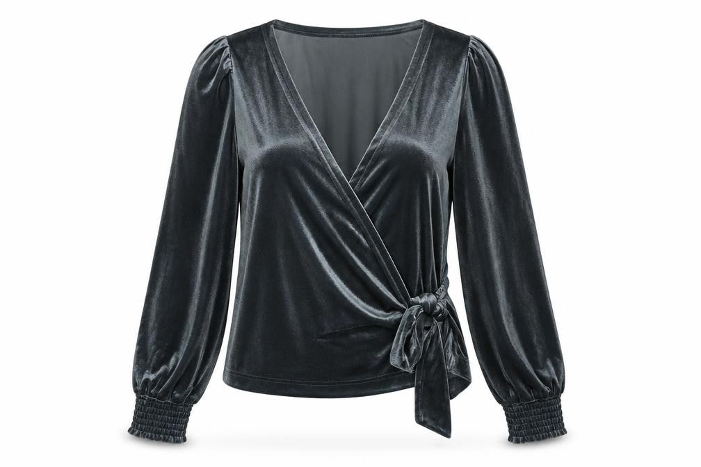 Next Women's Grey Wrap Velvet Blouse Size 14