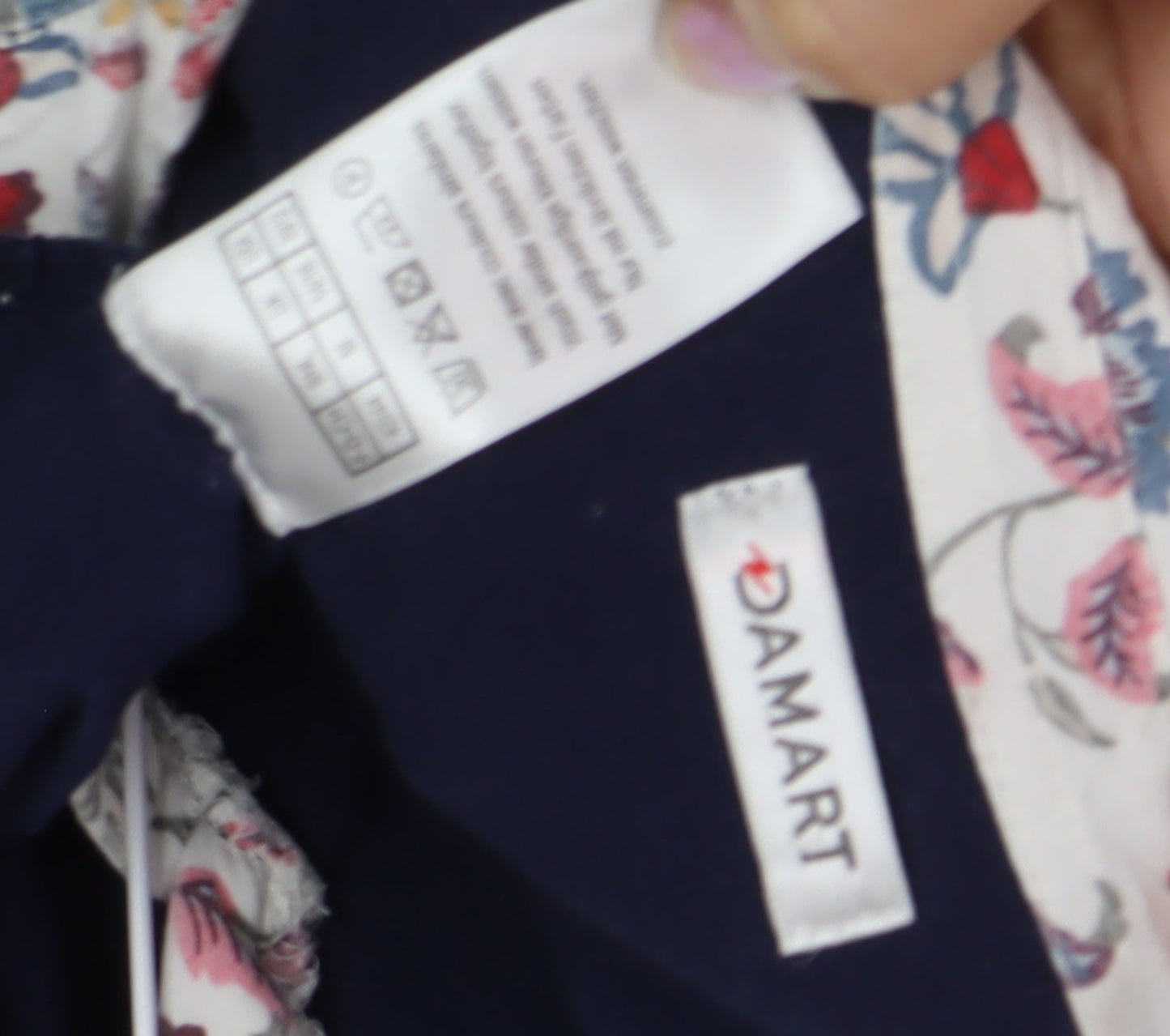 Damart Women's Black Floral Collared Blouse 3/4 Sleeve