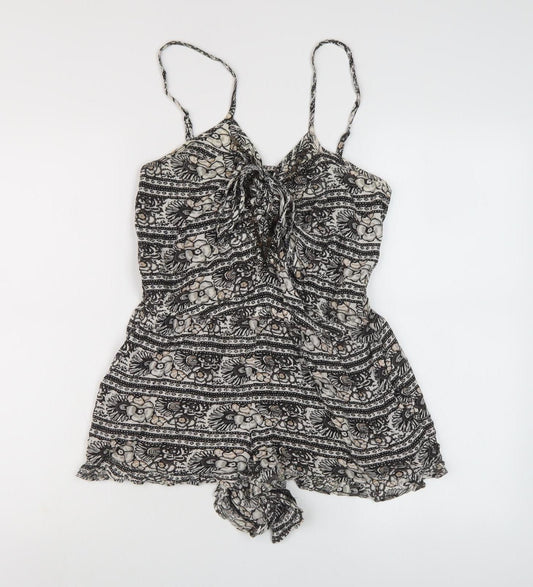 American Eagle Women’s Black Floral Playsuit, Sleeveless, Size Regular