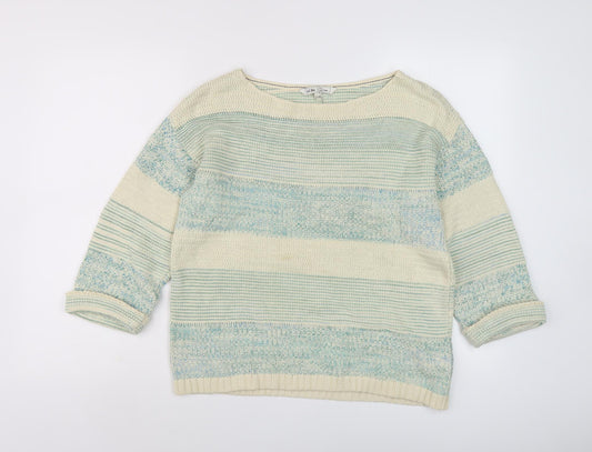 Fat Face Women's Blue Striped 3/4 Sleeve Knit Jumper Size 10