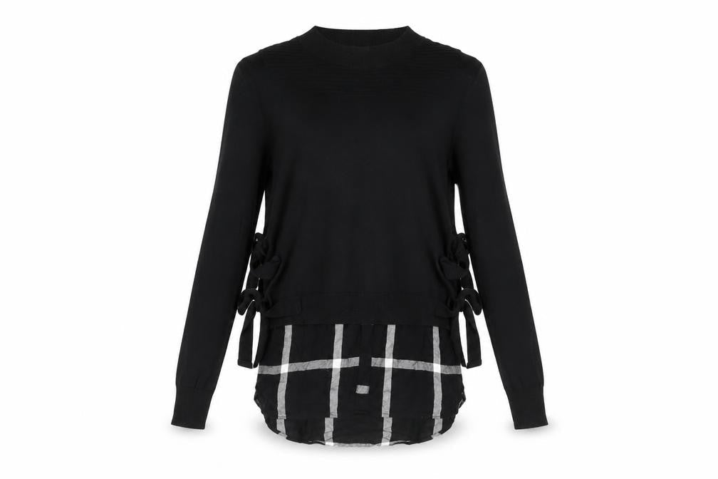 River Island Women Black Pullover Check Bow Jumper Size 6
