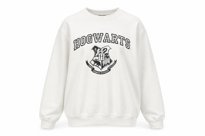 Front view of In The Style Women's White Hogwarts Pullover Sweatshirt, size 6