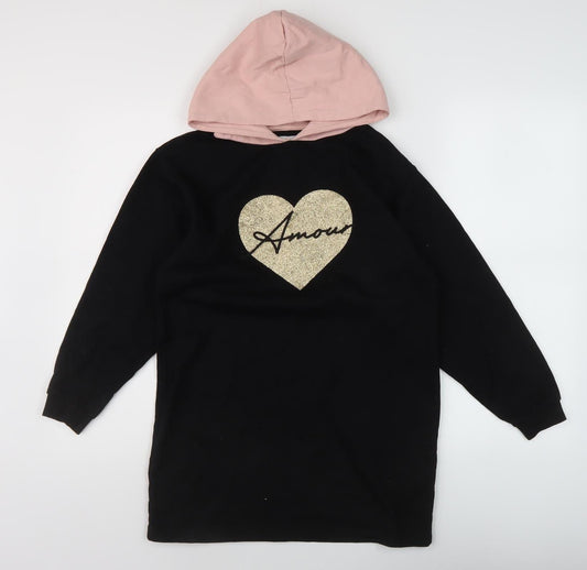 Threadgirls Teens Black Pullover Hoodie Glitter Heart