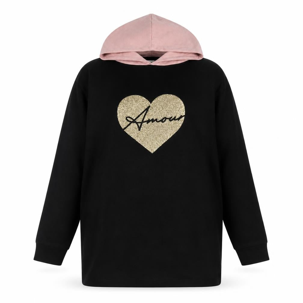 Threadgirls Teens Black Pullover Hoodie Glitter Heart